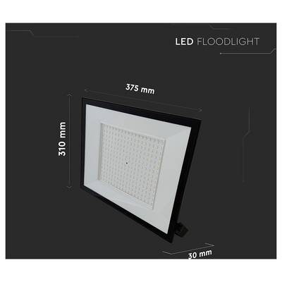 Projecteur à LED présentant un luminaire rectangulaire avec des dimensions indiquées de 375 mm de large, 310 mm de hauteur et 30 mm de profondeur.