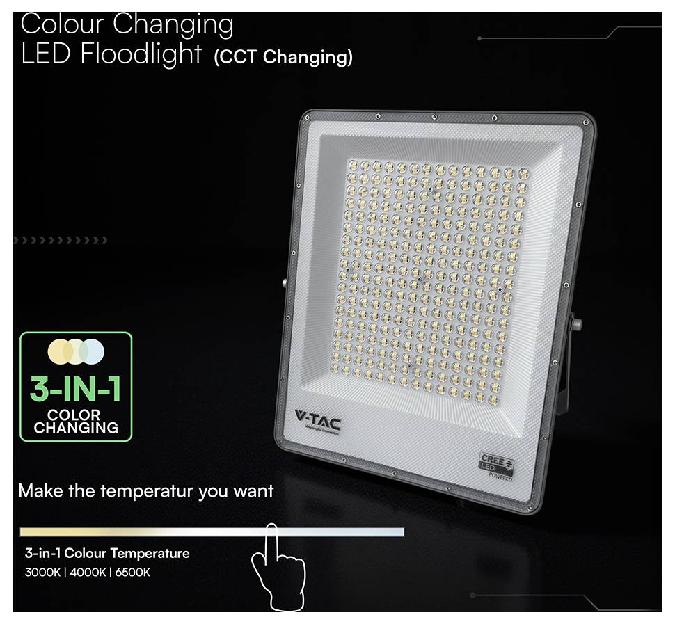 Projecteur LED à variation de couleur (variation de température de couleur) avec fonction de changement de couleur 3 en 1 à 3000K, 4000K et 6500K.