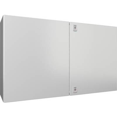 Une armoire métallique grise simple à deux portes, équipée de petites serrures rondes sur chaque porte. Les portes de l'armoire sont fermées et la surface est lisse.