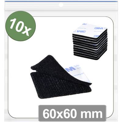 « Lot de 10 pastilles adhésives crochets et boucles noires, chacune de 60x60 mm, adaptées pour fixer des objets. Comprend la marque 3M. »