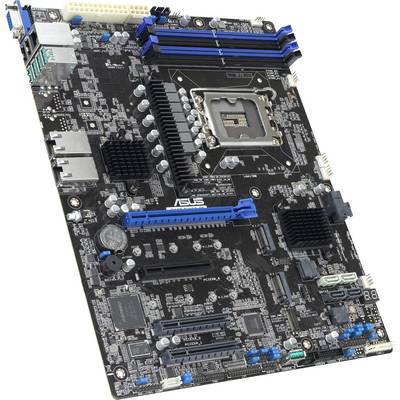 Une carte mère d'ordinateur présentant divers composants, dont un socket CPU, des emplacements RAM, des connecteurs et des emplacements d'extension sur un circuit imprimé noir.