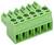 Un connecteur de bloc de bornes vert avec cinq fentes, utilisé pour connecter des fils électriques dans les appareils électroniques et les circuits.