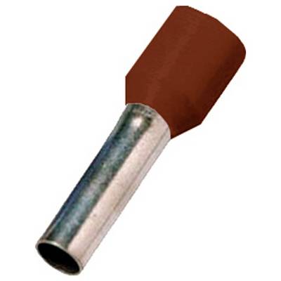 Un embout de connexion isolé marron avec extrémité en tube métallique, utilisé pour connecter de manière sécurisée des fils électriques dans des bornes.
