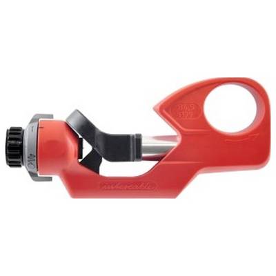 Coupe-tube rouge avec une lame cylindrique, un bouton réglable et une poignée ergonomique pour couper les tuyaux de manière précise et efficace.