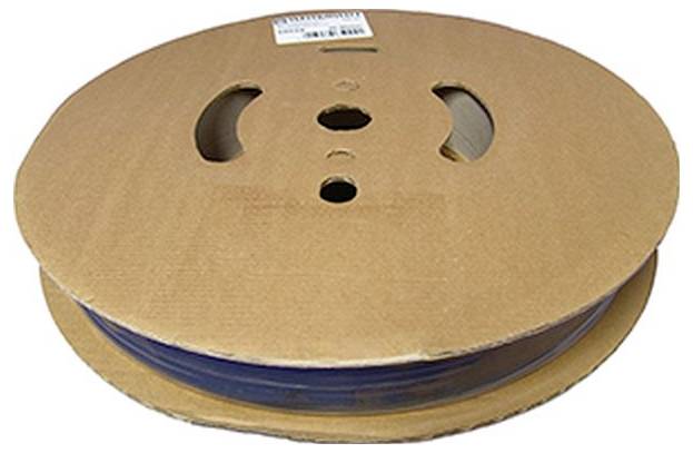 Une grande bobine en carton contenant un enroulement de fil bleu, conçue pour un stockage et une distribution faciles.