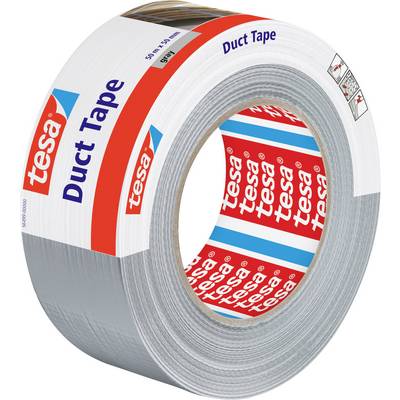 Un rouleau de ruban adhésif silver tesa avec son emballage visible, montrant la marque et les détails du produit comme la largeur et la longueur.
