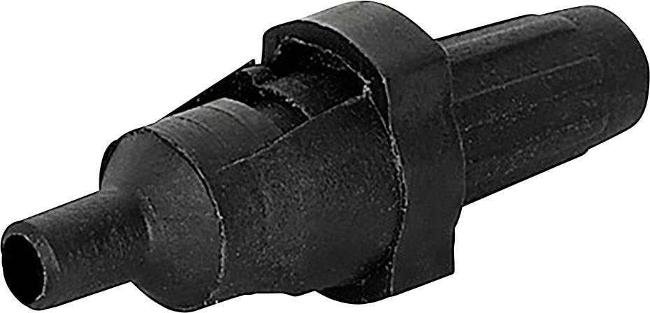 Une valve en plastique noir avec des détails nervurés, probablement utilisée dans les systèmes d'irrigation ou de gestion des fluides, présentée sur un fond uni.