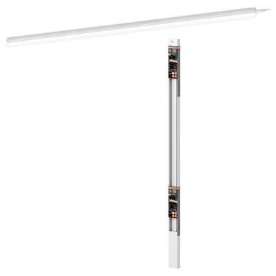 Un tube lumineux LED blanc, allongé, avec un circuit imprimé interne visible à une extrémité, utilisé pour des solutions d'éclairage économes en énergie.