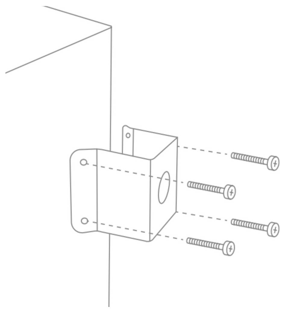'Diagramme montrant un support fixé à un mur avec quatre vis.'