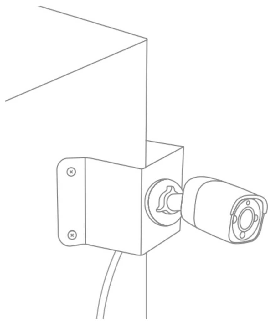 Dessin au trait d'une caméra de sécurité fixée à un mur.