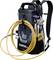 Pulvérisateur de peinture à dos 'Wagner SprayPack 18V' avec sangles réglables, buse intégrée et tuyau enroulé pour une peinture polyvalente.