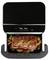 Un air fryer avec un affichage numérique indique 'Pot Pot' et contient de la viande rôtie au romarin avec des légumes, comme des pommes de terre et des poivrons.