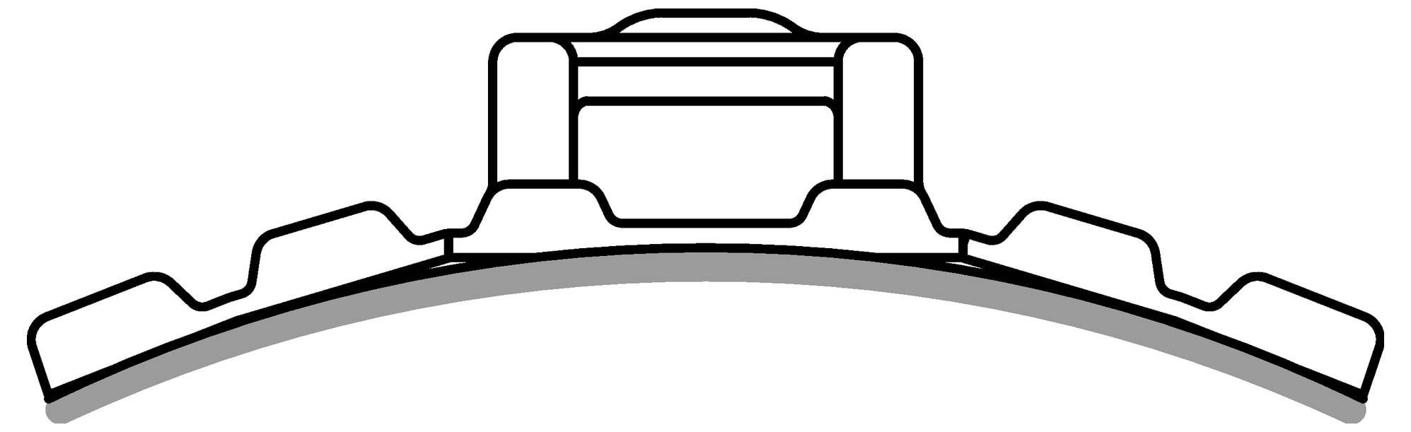 Schéma en coupe transversale d'une lame de scie circulaire montrant les dents et les évacuateurs, illustrant la structure et la conception de la lame pour la coupe.