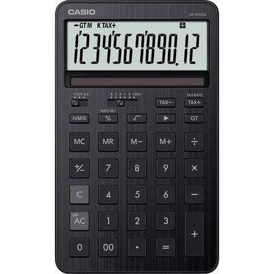 Une calculatrice noire affichant '1234567890.12' sur l'écran, avec des boutons numériques et de fonction pour les opérations arithmétiques.