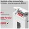 Destructeur de documents électrique avec le texte 'Légalement du bon côté' et 'Conforme au RGPD', compteur rouge indiquant '150'.