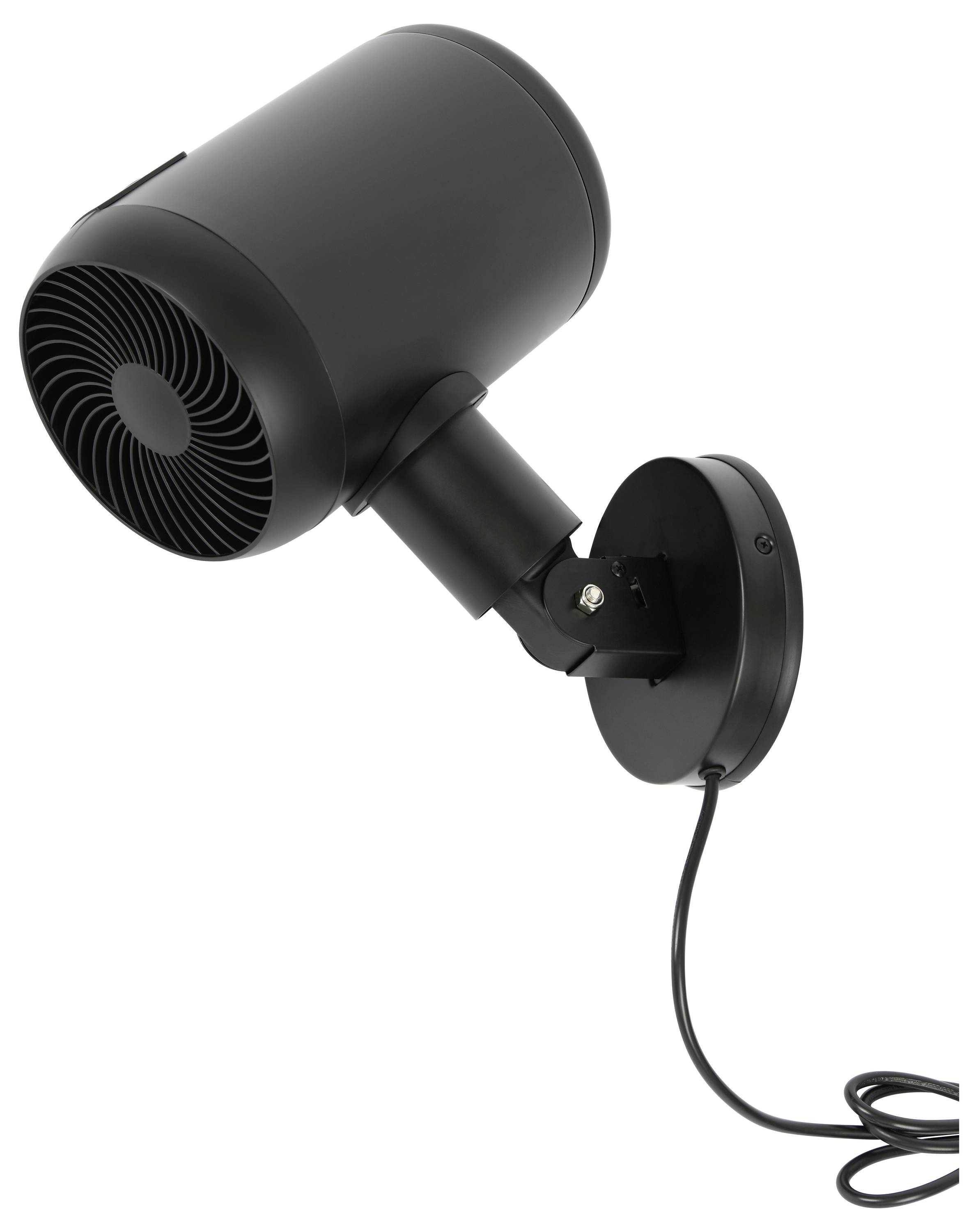 Un projecteur noir fixé au mur, doté d'une tête orientable et d'un cordon électrique intégré, conçu pour un éclairage directionnel dans des espaces intérieurs.