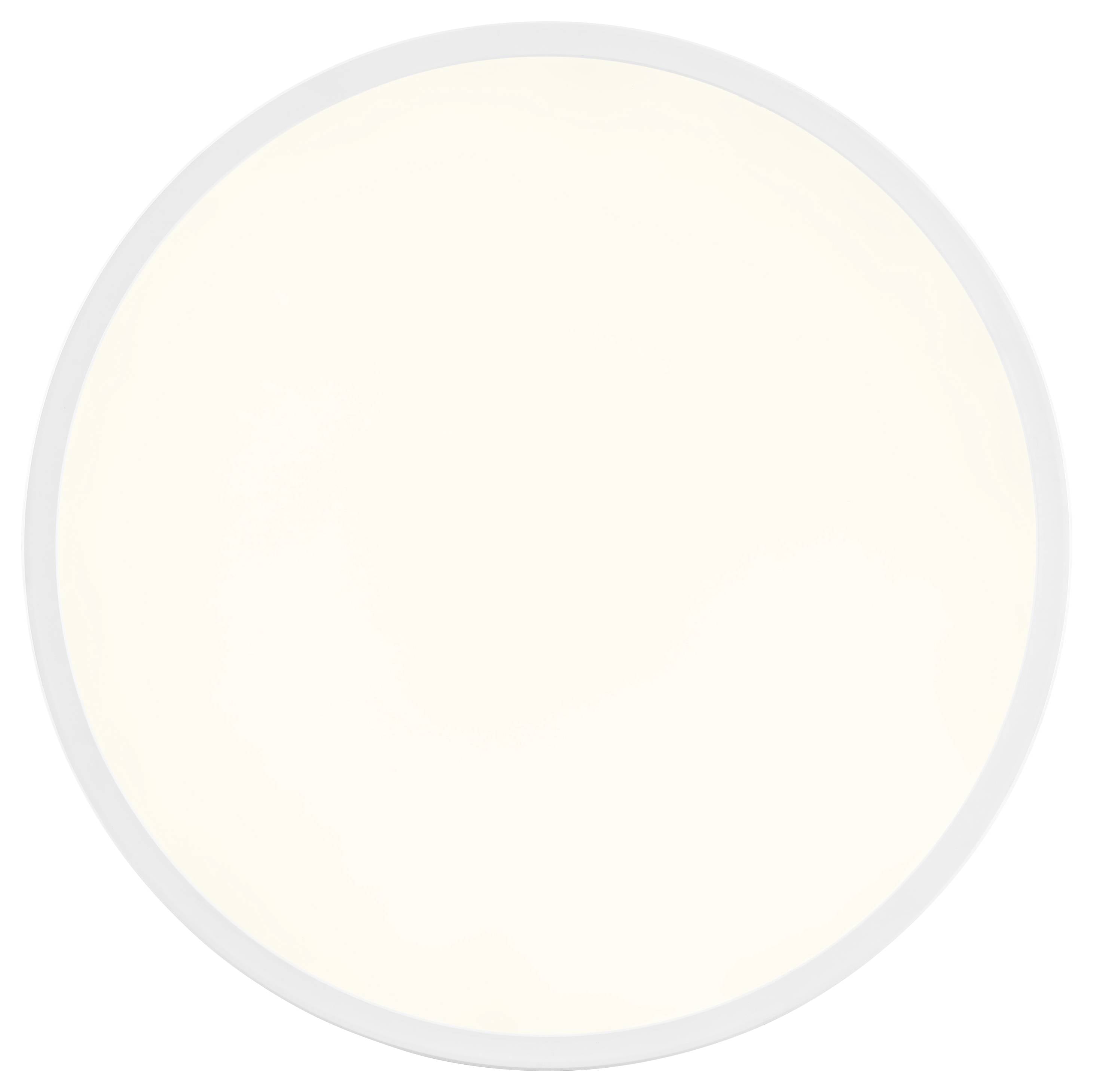 Plafonnier LED circulaire de couleur crème avec un cadre blanc, diffusant une lumière douce, adapté à l'éclairage d'ambiance intérieur.