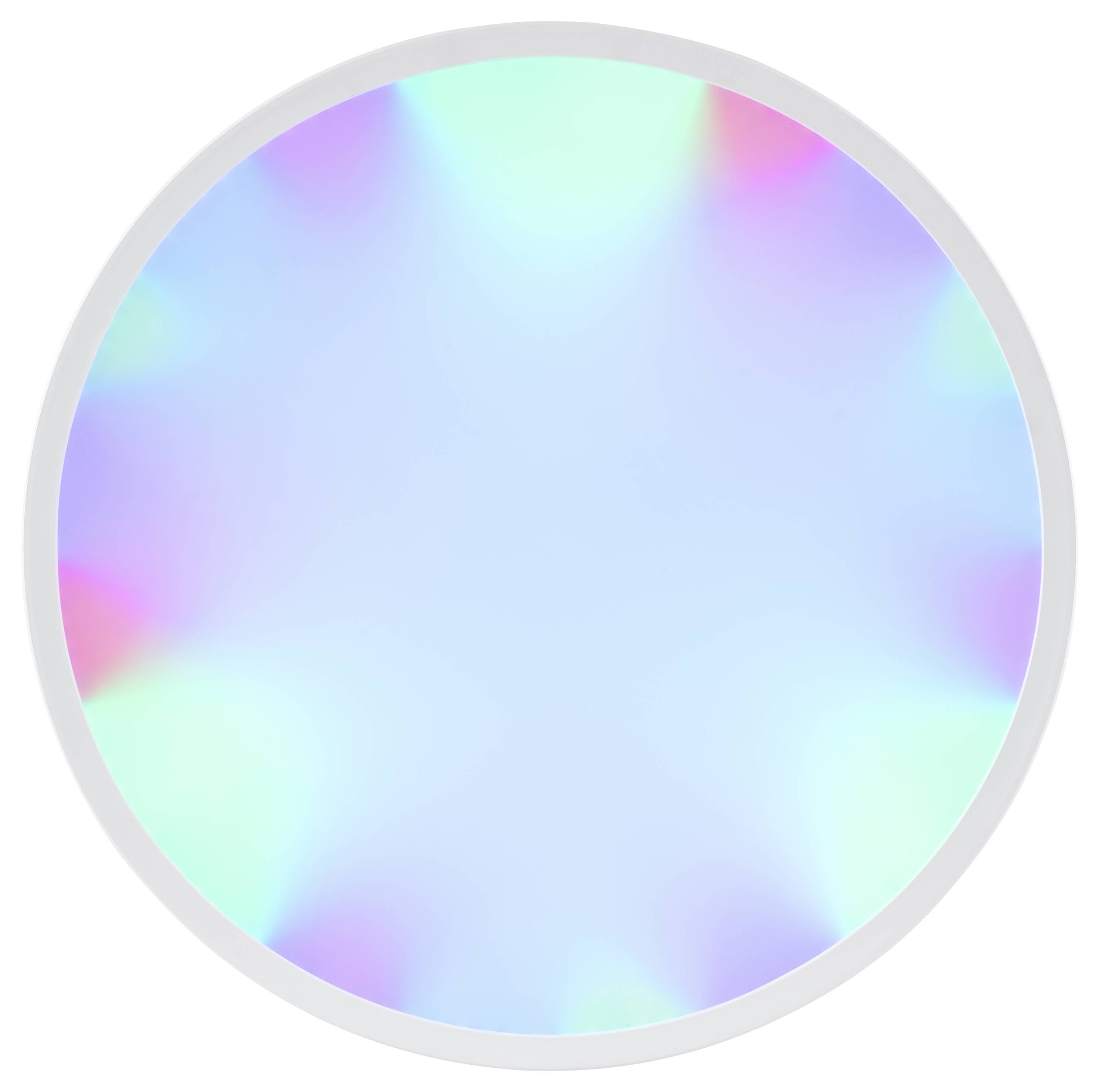 Un cercle avec un dégradé de couleurs pastels, comprenant du bleu, du rose et du vert, créant une apparence douce et irisée.