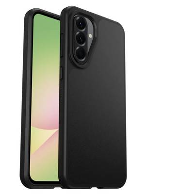 Smartphone noir dans une coque de protection montré de face et de dos, avec des triples caméras arrière visibles à l'arrière.