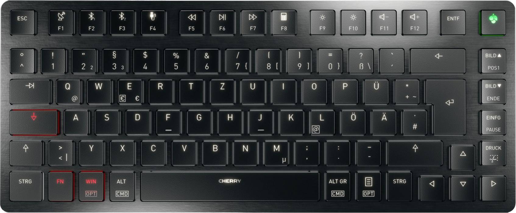 CHERRY CHERRY TAS KEY KW X ULP 2.0 Mini Wireles USB, filaire, sans fil, radio, Bluetooth Clavier allemand, QWERTZ noir é-0