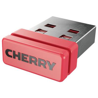 Un adaptateur USB avec un boîtier rouge portant l'étiquette « CHERRY ».