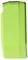 Un bloc-batterie vert rectangulaire pour outil électrique posé verticalement sur un fond blanc.