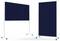 Deux tableaux blancs mobiles avec des surfaces bleu marine, l'un horizontal et l'autre vertical, tous deux sur roulettes pour un déplacement facile.