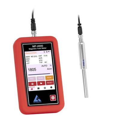 Appareil portable MP-4000 de mesure de champ magnétique avec sonde, affichant une lecture de mesure de 1805 A/cm.