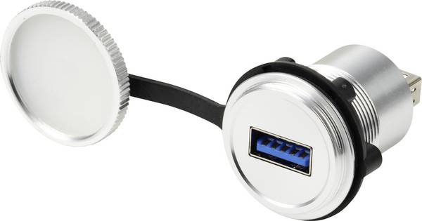 Prise USB 3.0 intégrée TRU COMPONENTS, prise/prise, 22 mm, IP67, métal, Argent Femelle   TC-14378424 TRU COMPONENTS Contenu: 1 pc(s)