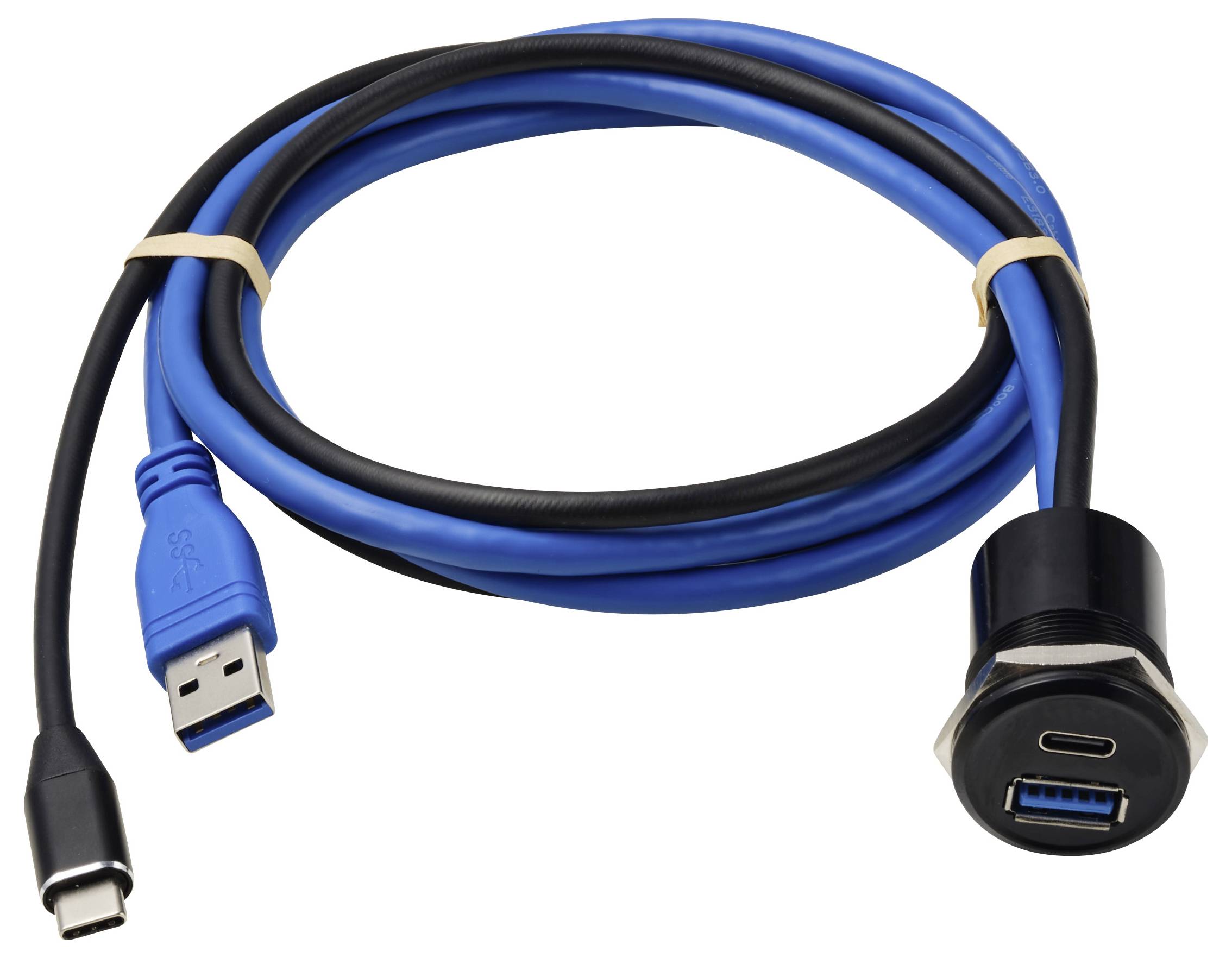 Prise intégrée TRU COMPONENTS USB 3.1 Type-C® & USB 3.0 Type-A, prise/prise, 25 mm, câble de 95 cm, noir TC-14378464 TRU-2
