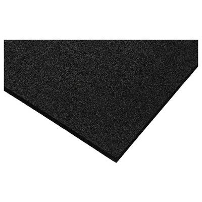 Un gros plan d'un panneau en mousse noire, montrant sa surface texturée et légèrement rugueuse, utilisée pour les applications d'isolation acoustique et thermique.