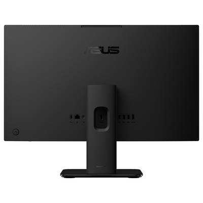 Un écran d'ordinateur noir vu de l'arrière, montrant les ports et un support réglable, avec le logo de la marque en haut.