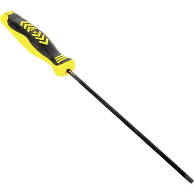 Un tournevis noir et jaune avec une longue tige métallique et un manche ergonomique, conçu pour les travaux de précision et une prise en main confortable.