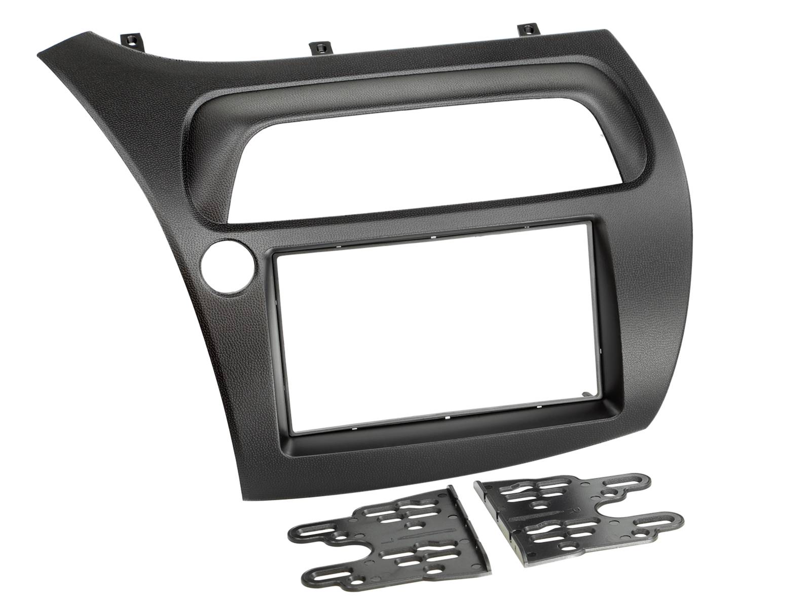 Kit d'installation de stéréo automobile en plastique noir pour tableau de bord avec ouverture radio rectangulaire et supports de montage