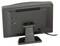 Vue arrière d'un petit moniteur LCD noir sur un support, avec des boutons de contrôle sur la gauche et un câble d'alimentation branché.