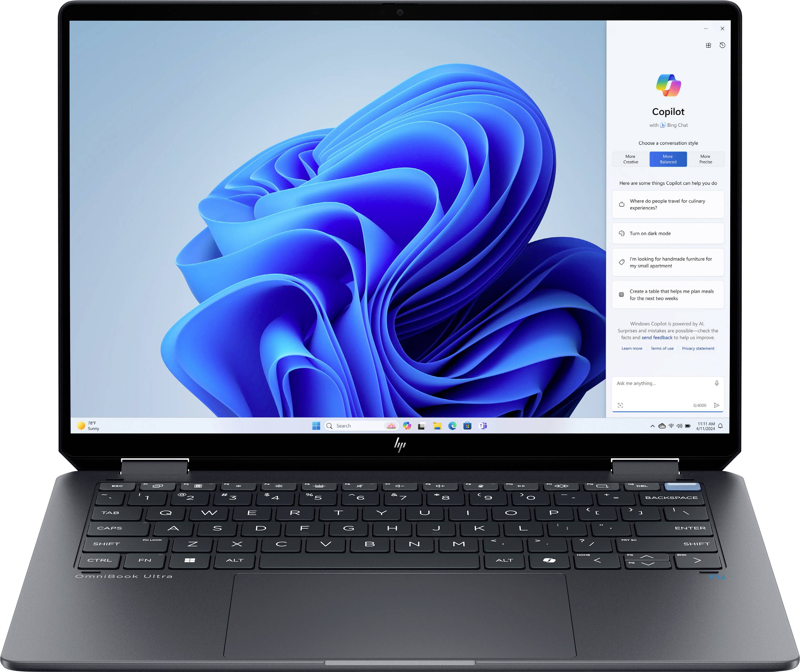 HP Notebook OmniBook Ultra 35.6 cm (14 pouces) 3K Intel® Core™ Ultra 7 (Series 2) 258V 32 GB RAM 2 TB SSD allemand, QWER-0