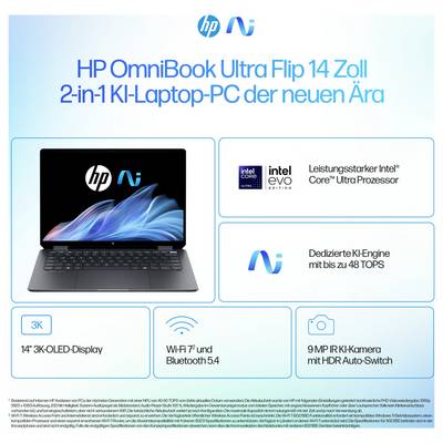 HP Notebook OmniBook Ultra 35.6 cm (14 pouces) 3K Intel® Core™ Ultra 7 (Series 2) 258V 32 GB RAM 2 TB SSD allemand, QWER-2