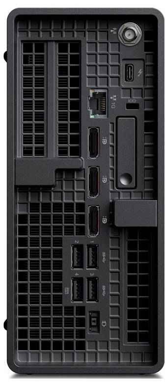 Le panneau arrière d'une tour d'ordinateur montrant divers ports, y compris Ethernet, USB, HDMI, Thunderbolt et les connexions d'alimentation.