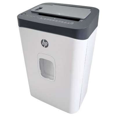 Déchiqueteur de papier HP avec un design épuré et compact et une grande fenêtre de visualisation, adapté à un usage domestique ou professionnel.