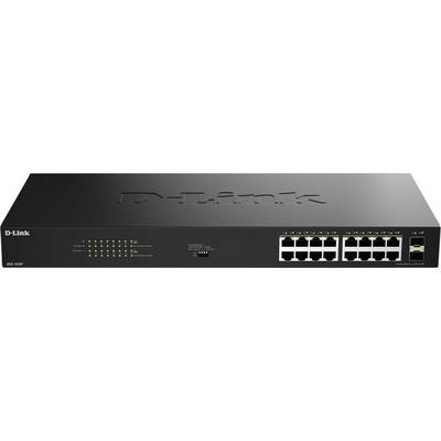 Un commutateur réseau D-Link noir, modèle DGS-1016D, avec 16 ports Ethernet et des indicateurs LED, utilisé pour connecter plusieurs appareils dans un réseau.