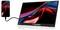 Moniteur externe portable connecté à un smartphone via câble, affichant le même fond d'écran abstrait rouge, bleu et violet sur les deux écrans.