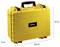 Un étui de protection jaune avec une poignée, marqué « B&W », mesurant 47 cm de haut, 36,5 cm de large et 19 cm de profondeur.