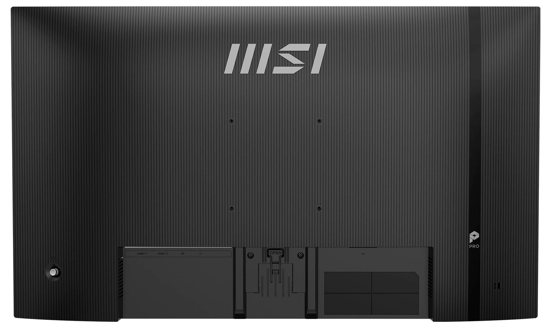 Vue arrière d'un appareil électronique noir présentant des rainures verticales, affichant le nom de marque « MSI » et le modèle « P360 » dans le coin supérieur droit.