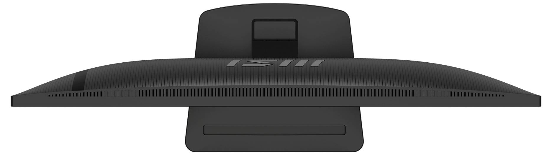 Un moniteur à écran plat noir vu de côté, montrant son profil mince et son support d'attache à l'arrière.