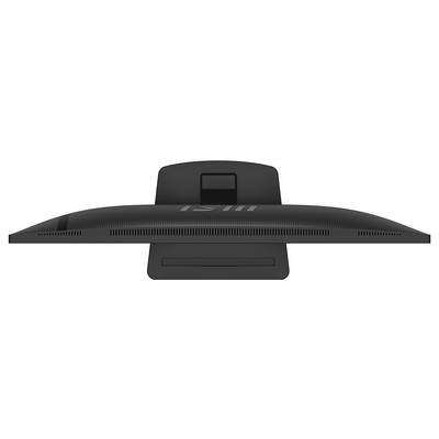 Un moniteur à écran plat noir vu de côté, montrant son profil mince et son support d'attache à l'arrière.