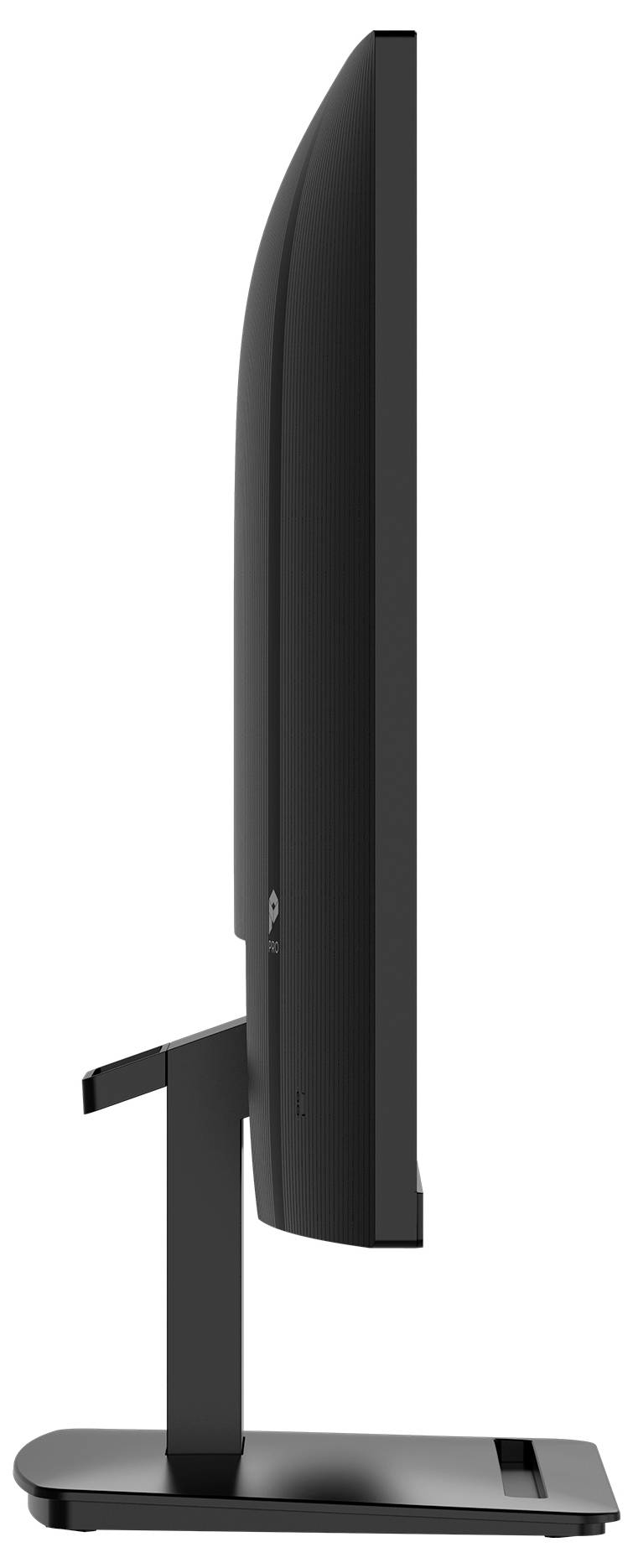 Vue latérale d'un moniteur d'ordinateur noir et fin sur un pied.