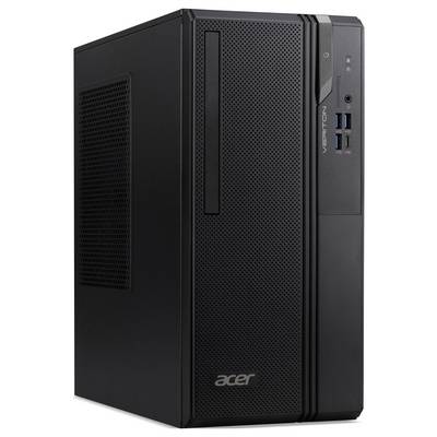 'Ordinateur de bureau Acer Veriton, noir, vue de face montrant les ports USB et le bouton d'alimentation.'