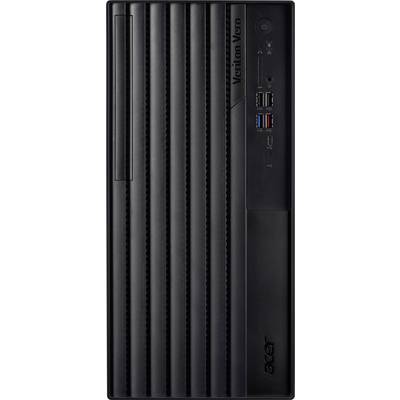 Une tour de bureau Acer noire avec une texture rayée verticale, dotée de ports USB orientés vers l'avant et d'un bouton d'alimentation.