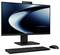 Un ordinateur tout-en-un Asus ExpertCenter noir avec un grand moniteur, un clavier noir et une souris, posé sur un fond uni.