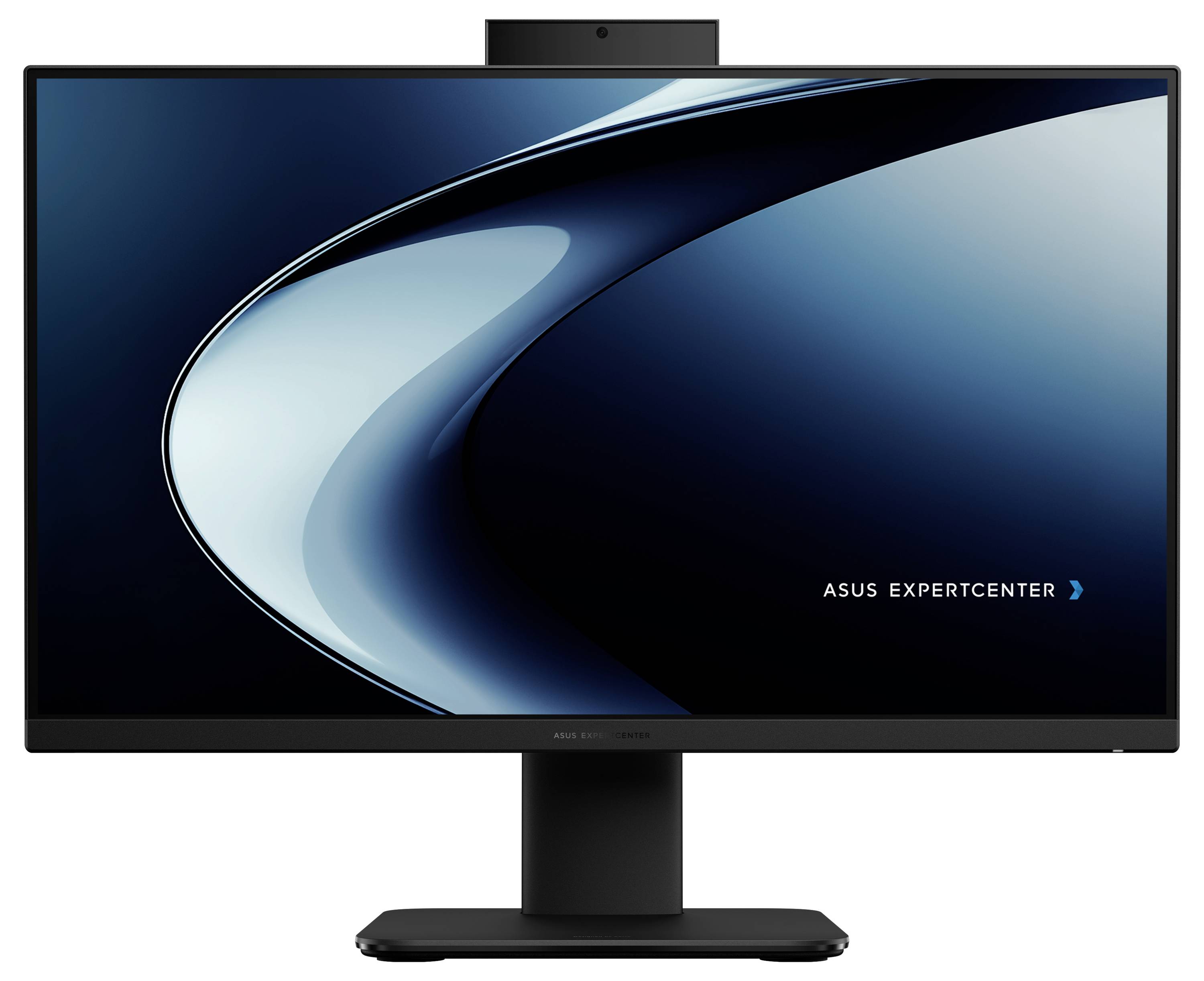 Moniteur informatique avec un fond sombre et abstrait affichant le texte « ASUS ExpertCenter ».